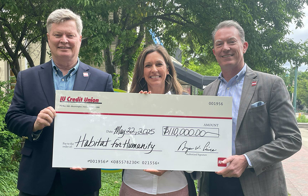 Photo of IUCU check presentation to Habitat for Humanity of Monroe County
