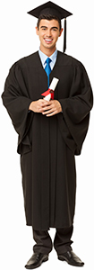 Photo of a man in a graduation cap and gown